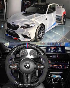 the inside and outside view of a bmw car