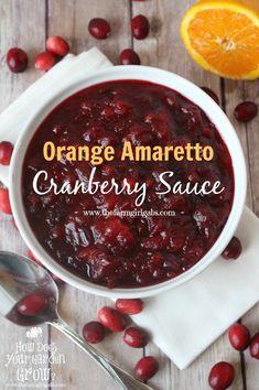 orange amaretto cranberry sauce in a white bowl