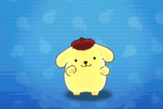 a yellow dog with a red hat on it's head