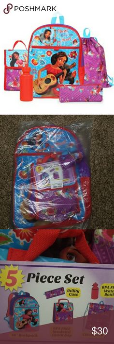 NWT Elena of Avalor Backpack 5 piece set /16" Backpack /BPA Free Insulated Lunch Bag /Utility Case /BPA Free Water Bottle /Cinch Sack / All items come from a smoke free and pet free home. / All sales are final, no returns accepted. Disney Accessories Bags Purple Backpack For Playtime And Back To School, Disney School Bag With Adjustable Strap, Blue Disney Backpack With Adjustable Strap, Elsa Backpack, Frozen Backpack, Disney Princess Lunch Bag, Cinch Sack, Elena Of Avalor, Girls 16