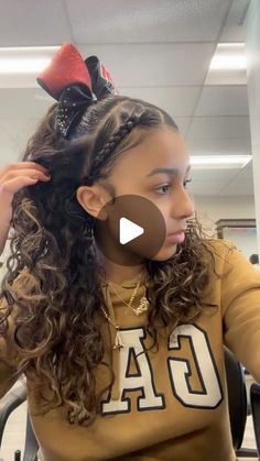 lani <3 on Instagram: "•hair inspo by the lovely @top_erika16 this is too cute😋 • •what hairstyle should i do next ? dm me a picture or video :)  • • • •i do not own copyright of music @instagram  • • • • •#hair #curly #curls #curlyhair  #curlygirl #dominican #afrolatina #cheerleading #edges #dominicana #cheerhair #ponytail #highponytail #naturalcurlyhair  #viral #explore #exploremore #reels #tiktok #tiktokhair #basketballseason #gameday #cosmetology #cosmetologystudent #cosmetologyschool #valentines #braidstyles #braidideas #hairinspo" Natural Thick Curly Hairstyles, Curly Hairstyles For Cheerleaders, Cheerleader Half Up Half Down Hair, Pep Rally Hairstyles Cheer Hair, Cheer Hairstyles Natural Hair, Slick Hairstyles Baddie Curly Hair Ponytail, Cheer Gameday Hair, Cheer Pictures Hairstyles, Cheer Hairstyles Ponytail