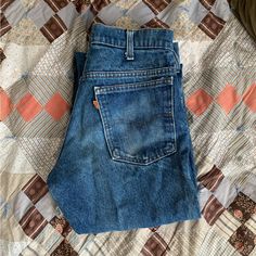 These Are A Beautiful Pair Of Flared Vintage Levi Jeans. These Don’t Have Any Tag In Them Or Any Sign That They Were Cut Out - I Measured And The Waist Is About A 31.5 Inch Around, 41 Inches Long. The Last Picture Is My Sister, She Wears A 0/2 And These Are About 1.5 - 2 Inches Loose On Her! I’d Say These Would Best Suit A 2/4! She Is 5’7 And These Are Long On Her. Vintage Levi Jeans, Vintage Levis Jeans, Vintage Orange, Vintage Levis, My Sister, Levis Jeans, Flare Jeans, Levi Jeans, Levi's