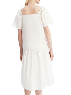 Theory’s Lightweight Cotton Dress Features A Relaxed Fit With A Seamed Drop Waist And A-Line Shape. Squareneck Short Sleeves Pullover Style Seamed Drop Waist Hi-Lo Hem Cottonundefined Elie Tahari, Short Sleeve Pullover, Line Dress, Stretch Pants, Tall Model, Drop Waist, Cotton Dress, Model Measurements, Cotton Dresses