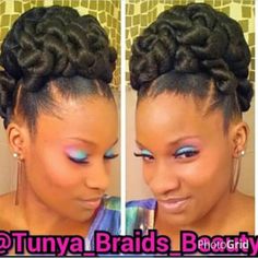 Bun Braids, Natural Hair Bun Styles, Mohawks, Twisted Updo, Updo Styles, Trendy Crochet