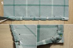 the instructions for how to sew a plaid fabric with scissors and thread on wood flooring