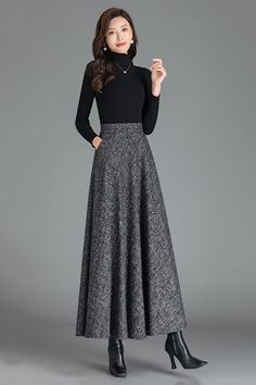 Autumn Winter Elastic Waist Wool Skirt 3787 �– XiaoLizi Styling Skirts In Winter, Women’s Skirts, Wool Maxi Skirt Outfit, Long Skirt For Winter, Korean Skirts Outfit, Long Skirts For Winter, Long Skirt Outfits Korean Style, Winter 2024 Outfits Women, Winter Dresses For Women Classy