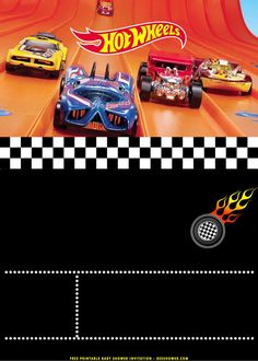 an advertisement for the hot wheels movie featuring four cars on a race track with flames coming out of their tires