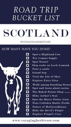 the road trip bucket list for scotland, with information about how many have you done?