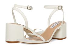 Steve Madden Audrina Sandal - Women's Sandals : White Leather : Add that elegant flair to your style by donning the super chic Steve Madden Audrina Sandal. Strappy leather upper. Smooth synthetic lining with a cushioned synthetic footbed. Adjustable buckle closure on the ankle strap. Open square toe silhouette. Brand name embossed on the footbed. Chunky block heel. Durable synthetic outsole. Imported. Measurements: Heel Height: 2 1 2 in Product measurements were taken using size 7, width M. Plea White Formal Sandals With Adjustable Strap, White Heels With Adjustable Strap For Formal Occasions, Classic Sandals With Buckle Closure, Elegant Sandals With Adjustable Strap And Square Toe, Classic Fitted Sandals With Buckle Closure, Elegant Square Toe Sandals With Adjustable Strap, White Sandals With Buckle Closure And Square Toe, White Square Toe Sandals With Buckle Closure, Fitted Sandals With Buckle Closure And Square Toe