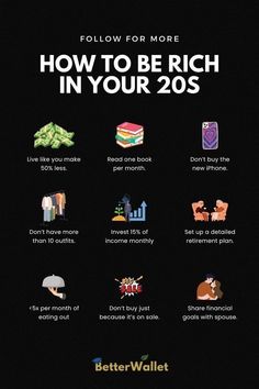 Goals For Your 20s, How To Get Rich In Your 20s, How To Be Rich In Your 20s, How To Invest Money For Beginners, Financial Tips For 20s, Job Checklist, Rich Future, Money Management Activities