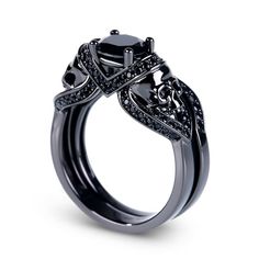 Jeulia Black Tone Round Cut Sterling Silver Skull Ring - Jeulia Jewelry Black Wedding Rings Score Jewelry, Cheap Silver Gothic Rings, Luxury Gothic Jewelry For Anniversary, Gothic Wedding Rings Lightinthebox, Cheap Gothic Rings For Halloween, Luxury Gothic Rings For Anniversary, Luxury Gothic Anniversary Rings, Gothic Wedding Rings, Skull Wedding Ring