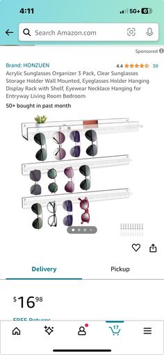 an iphone screen showing the price of sunglasses for each pair in different colors and sizes