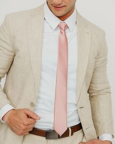 Our 🆕 Mauve Satin Tie is a show stopper! #DAZI #daziusa #groom #groomsmen #2024wedding #springfashion #springwedding #summerwedding Tan Suit Pink Tie, Mauve Groomsmen Attire, Tan Tux, Rose Gold Tie, Mauve Tie, Matric Dress, Sophisticated Wardrobe, Blush Tie, Interest Board