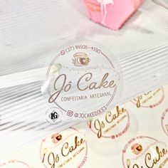 a close up of a cake label on a piece of paper