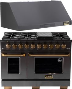 an oven with two burners and a hood over it's top is shown