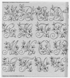 an old fashioned alphabet with leaves and vines