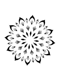 a black and white drawing of a flower with leaves on it's petals in the center