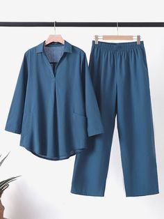 Women Two Piece Outfit, Shirt Designs Ideas, Women Suit Fashion, Long Tops Designs, One Set Outfit, Top Designs For Women, Elastic Waist Pants Outfit, Oversize Outfit, Two Piece Outfits