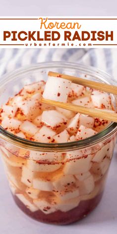 Add a tangy crunch to your meals with this Korean Pickled Radish! Made with pickled daikon radish, this 5-ingredient recipe is sweet, crunchy, and ready in just 15 minutes, making it a great side dish to impress to any crowd! Pickled Daikon Recipe, Pickled Daikon Radish, Radish Pickles, Korean Vegetarian Recipes, Korean Pickled Radish, Daikon Recipe, Radish Recipe, Quick Pickled Radishes, Quick Pickle Recipe