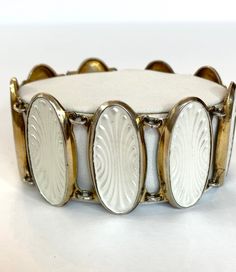 Vintage Norway Enamel Sterling Silver Bracelet Elvik & Co Gilt White Enameled Scandinavian Wide Bracelet Mid Century Antique Estate Jewelry - Etsy