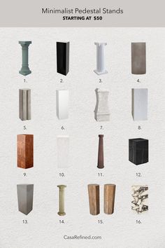 the different types and sizes of pedestals