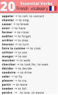 a list of french words that are in english and spanish with the title 20 essential verbs