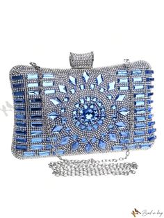 Bird in Bag - Exquisite Blue Acrylic Evening Bag with Diamonds and Chain Strap - The Perfect Accessory for Wedding, Parties, and Special Occasions Light Blue Rectangular Bag For Formal Occasions, Light Blue Rectangular Shoulder Bag For Formal Occasions, Elegant Light Blue Rectangular Shoulder Bag, Blue Handheld Evening Bag For Formal Occasions, Light Blue Rectangular Evening Bag, Formal Blue Handheld Evening Bag, Blue Clutch Bag For Wedding, Blue Square Bag For Formal Occasions, Blue Glamorous Bags For Gifts