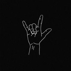 a hand making the peace sign with its fingers in front of a black background and white outline