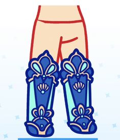 the legs and ankles of a woman wearing blue stockings with flowers on them, in front of