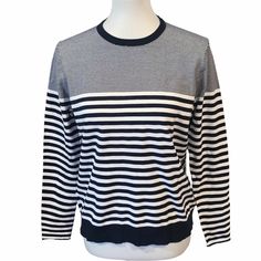 Nwt Worth New York Fine Knit Sweater. Great With Jeans, Navy Blue Or White. Crew Neck. Very Deep Navy And White. Cotton, Nylon And Elastane Blend. Sz M Approx Measurements Pit To Pit 20 Inches Length From Shoulder To Front Hem 22 Inches New With Brand Tag. Wg087k1125 Striped Fine Knit Crew Neck Top, Classic Navy Sweater For Spring, Striped Knitted Tops For Layering, Navy Crew Neck Sweater For Layering, Striped Textured Knit Crew Neck Top, Striped Knitted Crew Neck Tops, Navy Knitted Long Sleeve Top, Striped Textured Knit Top For Layering, Navy Knit Sweater For Layering