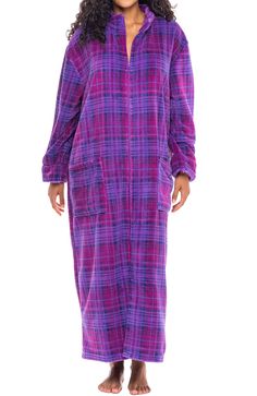 Purple Plaid Housecoats For Women, Womens Robes Long, Womens Robe, Plush Robe, Plus Size Robes, Robes For Women, Fleece Robe, Bath Robes For Women, Soft Robes