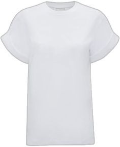 Everyday Crew Neck T-shirt With Rolled Sleeves, Minimalist Crew Neck T-shirt For Work, Cotton Tops With Cuffed Sleeves And Shirttail Hem, Everyday Tops With Cuffed Sleeves And Shirttail Hem, Relaxed Fit Crew Neck T-shirt For Work, White Cotton Tops With Cuffed Sleeves, White Cotton Top With Cuffed Sleeves, Crew Neck Cotton Tops For Work, Cotton Crew Neck Top For Work