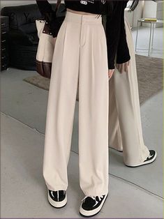 Korean Pants For Women, Korean Trousers Outfit Women, Korean Trousers Outfit, Spoon Outfits, Classic Pants Women, Loose Dress Pants, Korean Baggy Pants, Aesthetic Trousers, Feminine Pants