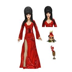 the doll is wearing a red dress with long black hair and horns on it's head