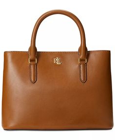 Lauren Ralph Lauren - Leather Small Marcy Satchel Tan Handbags, Ralph Lauren Bags, Ralph Lauren Leather, Brown Tote, Small Tote Bag, Lauren Brown, Large Shoulder Bags, Brown Bags, Small Tote