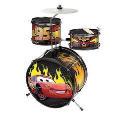 the disney cars drum set has flames on it