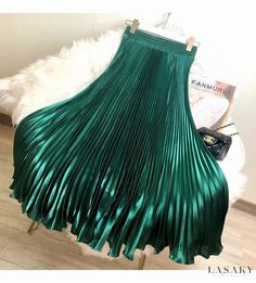 Lasaky - Reflective Satin Pleated Maxi Skirt with High Waist, Fish Tail Cut and Umbrella Flared Hem Umbrella Design, Pleated Fashion, Plain Skirt, Umbrella Skirt, High Waisted Maxi Skirt, Umbrella Designs, Pleated Long Skirt, Fish Tail, Pleated Maxi Skirt