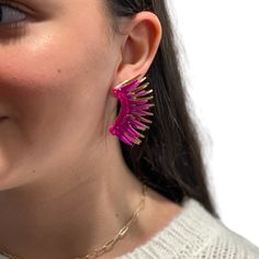 Pink Single Ear Cuff, Party Ear Cuff With Ear Wire, Trendy Pierced Wrap Earrings For Party, Pink Plug Earrings For Party, Gold Angel Wings, Gold Wing, Angel Wing Earrings, Gold Angel, Earring Designs