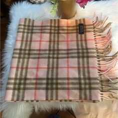 Beautiful Super Soft Burberry Plaid Scarf In Good Preowned Condition. Please Look At The Pictures Ask Any Questions Before Purchase Thanks. Tv $450 Burberry Plaid, Burberry Scarf, Burberry Accessories, Pink Brown, Plaid Scarf, Scarf Wrap, Burberry, Scarf Accessory, Women Accessories