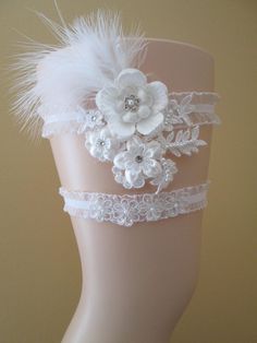 White Lace Wedding Garter Set, Rustic Lace Bridal Garter, Floral Multi-Media Garters, Rhinestones, S White Fitted Bridal Belt For Ceremony, Fitted Embellished Bridal Accessories For Party, White Rhinestone Bridal Accessories For Ceremony, White Bridal Accessories With Rhinestones For Ceremony, White Bridal Belt For Bride, White Fitted Bridal Accessories, Fitted White Bridal Accessories, Embellished Fitted Bridal Belt, Embellished Fitted Bridal Belt For Wedding