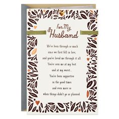 a card with the words for my husband on it