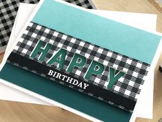 a close up of a card with the word happy on it and some other items