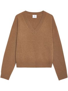 camel brown cashmere knitted construction ribbed trim V-neck drop shoulder long sleeves straight hem Brown V Neck Sweater Outfit, Cashmere Jumper, Anine Bing, Knitwear Women, Wool Sweaters, Fall Fashion, Vneck Sweater, Drop Shoulder, Sweater Outfits