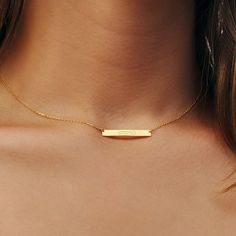 14K Solid Gold Bar Necklace Silver Gold Rose Gold Necklace | Etsy Gift Rectangular Pendant Bar Necklace, Gift Rectangular Bar Necklace, Minimalist Engraved Bar Necklace, Personalized Bar Necklace As Gift, Gold Bar Necklace For Mother's Day, Gold Rose Necklace, Personalized Bar Necklace, Custom Bar Necklace, Bar Necklace Personalized