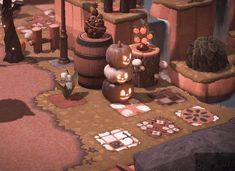 an animated halloween scene with pumpkins and other decorations