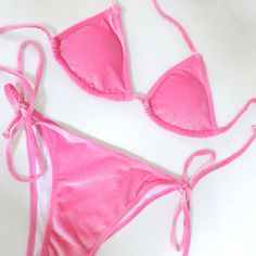 Pink velvet bikini set with ties Adjustable Pink Velvet, String Bikinis, Victoria Secret Pink, Velvet, Pink, Color, Victoria's Secret Pink