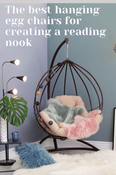 The best hanging egg chairs for creating a reading nook. Reading Nook With Egg Chair, Reading Nook Egg Chair, Reading Nook Teenage Girl, Landing Reading Nook, Teen Reading Nook, Egg Chair Living Room, Hanging Chair Ideas, Hanging Chair Living Room, Hanging Chair In Bedroom