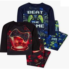 The Children's Place Boys' Video Game 4-Piece Pajamas, Black, Small S/P (5/6) Msrp 49.95 Mix And Match This 4-Piece Pajama Set, Made From The Softest And Comfiest Jersey 1 Long Sleeve Top With Video Game Graphic Design At Front; Crew Neck 1 Long Sleeve Top With 'Beat The Game' Graphic Design At Front; Crew Neck 2 Pair Of Pants With Allover Video Game Graphic Design; Pull-On Elasticized Waistband Please Check / Confirm Item Size Or Send Us Cotton Graphic Print Sleepover Sets, Cotton Graphic Print Sets For Sleepover, Cotton Sets With Graphic Print For Sleepovers, Long Sleeve Graphic Print Bedtime Set, Long Sleeve Graphic Print Playtime Sets, Graphic Print Long Sleeve Sets For Playtime, Long Sleeve Graphic Print Sets For Playtime, Black Cotton Pajama Party Sets, Long Sleeve Graphic Print Sleep Sets