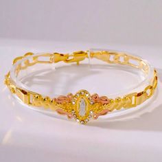 Stunning 14k Gp Virgin Mary Bracelet Beautiful Design Makes A Good Gift Comes In Gift Box Makes A Great Little Gold Stretch Bracelet, Seashell Bracelet, Faux Pearl Bracelet, Message Bracelet, Hand Chain, Bangle Bracelets With Charms, Gold Bangle Bracelet, Glass Bracelet, Bar Bracelets