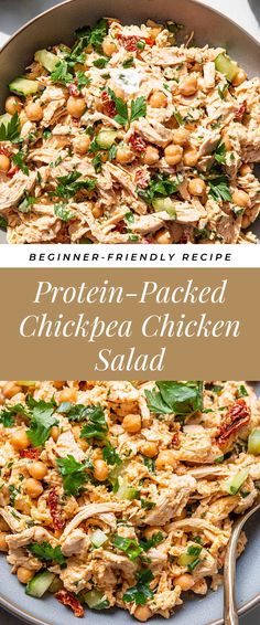 Image for Protein-Packed Chickpea Chicken Salad Best Protein Salad Recipes, Healthy Dinner Recipes With Chickpeas, Chicken Chickpea Quinoa Bowl, Chicken And Chickpea Recipes Healthy, Creamy High Protein Chicken Salad, Quick Healthy Salads, Creamy Chickpea Salad, Chickpea And Quinoa Salad, High Protein Salad Ideas